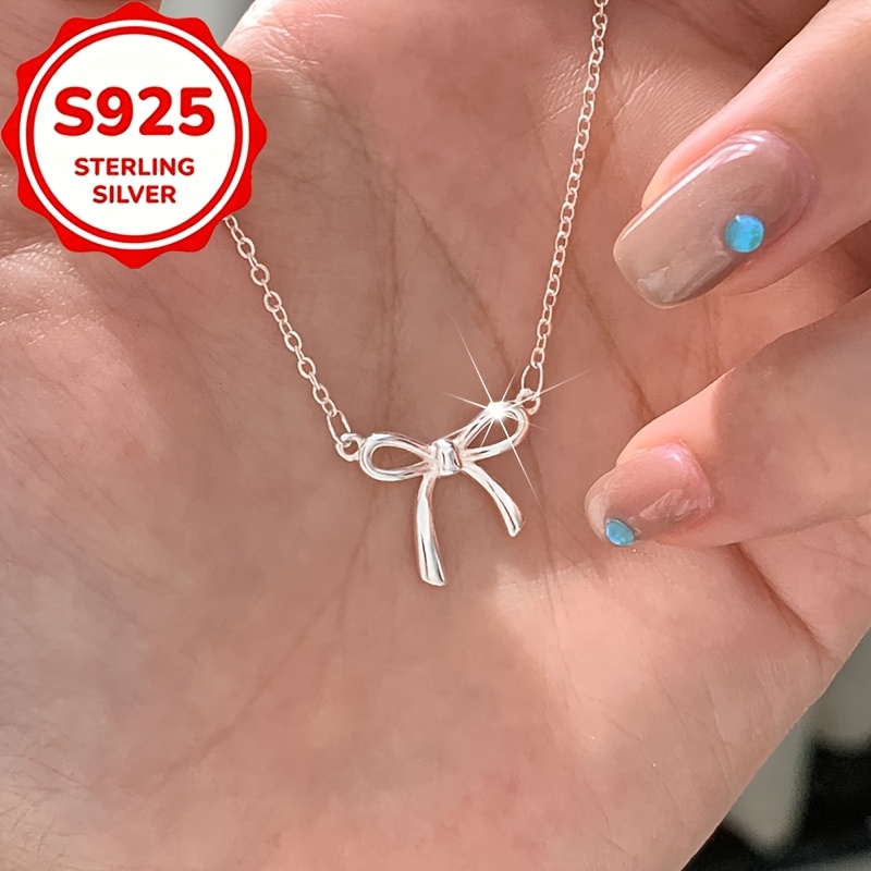 Women's S925 Silver Bow Necklace, Elegant Minimalist Gift